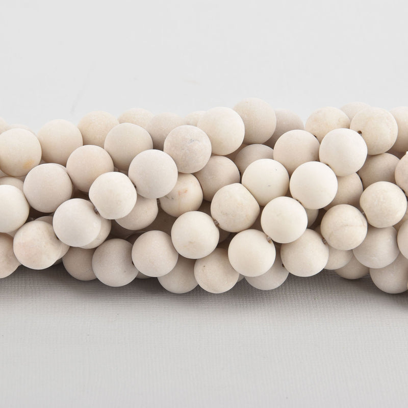 14mm Matte CREAM River Stone Jasper Beads, Smooth Round Gemstone strand 28 beads gem0271