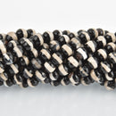8mm DZI Black Agate Gemstone Beads Center stripe faceted 47 beads gem0275