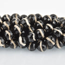 16mm DZI Black Agate Gemstone Beads Wavy pattern faceted 24 beads gem0276