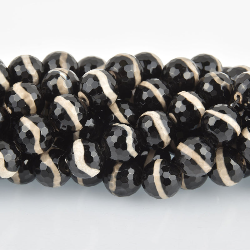 16mm DZI Black Agate Gemstone Beads Wavy pattern faceted 24 beads gem0276
