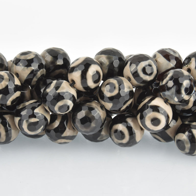 16mm DZI Black Agate Gemstone Beads Bullseye pattern faceted 24 beads gem0280
