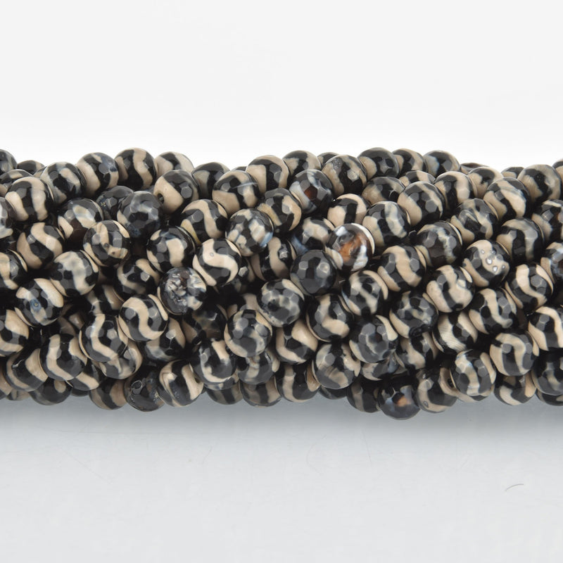 6mm DZI Black Agate Gemstone Beads Wavy pattern faceted 60 beads gem0282