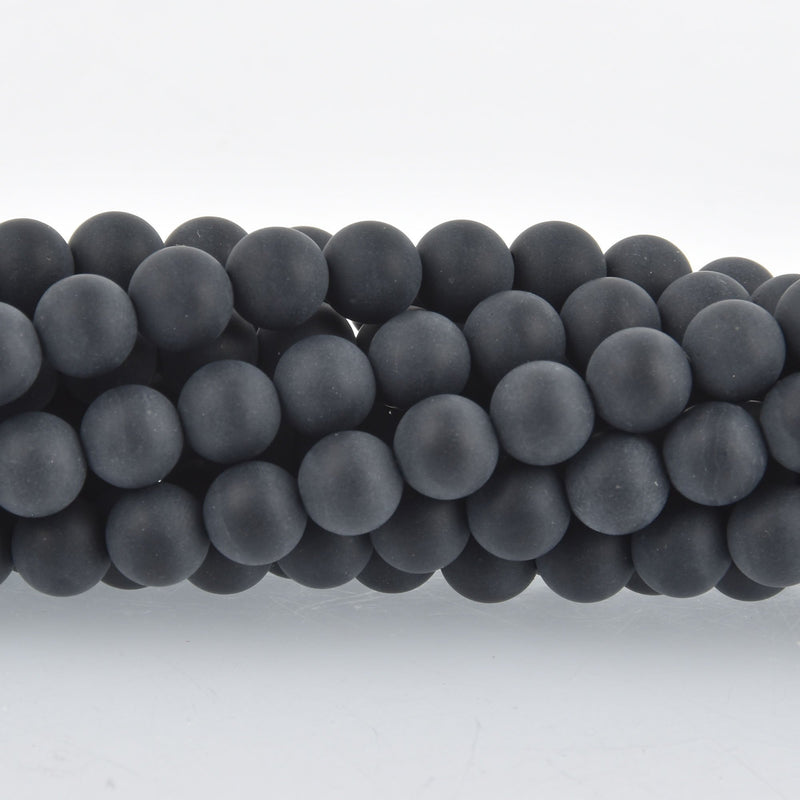 6mm Round MATTE BLACK ONYX Beads, frosted, full strand, about 65 beads, gem0284