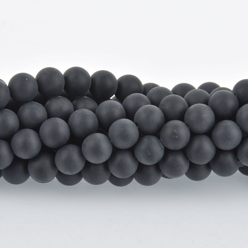 8mm Round MATTE BLACK ONYX Beads, frosted, full strand, about 49 beads, gem0285