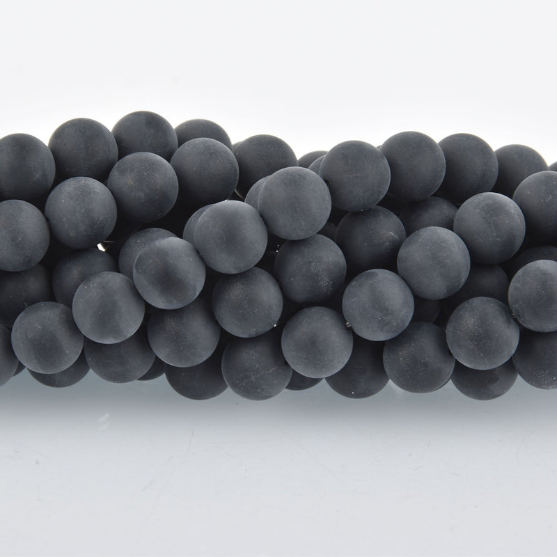 10mm Round MATTE BLACK ONYX Beads, frosted, full strand, about 39 beads, gem0286