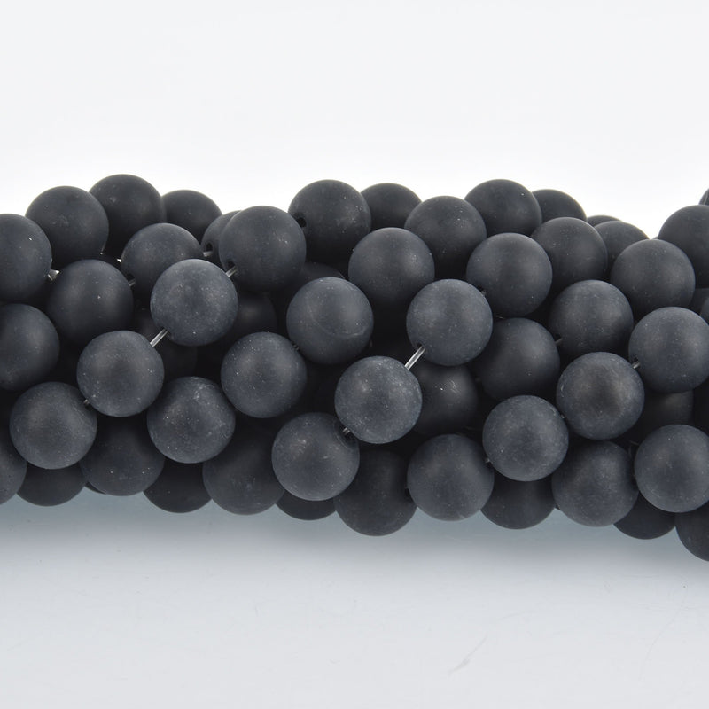 12mm Round MATTE BLACK ONYX Beads, frosted, full strand, about 33 beads, gem0287