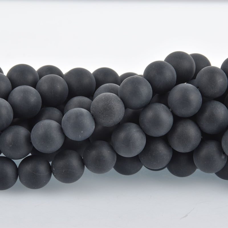 14mm Round MATTE BLACK ONYX Beads, frosted, full strand, about 28 beads, gem0288