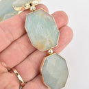 2 AMAZONITE Gemstone Beads Octagon Gold Bezel 35mm gem0289