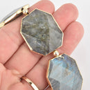 2 LABRADORITE Gemstone Beads Octagon Gold Bezel 40mm gem0290