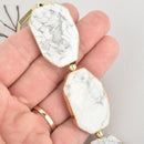 2 White HOWLITE Gemstone Beads Octagon Gold Bezel 40mm gem0292