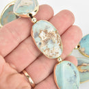 2 Enamel Agate Gemstone Beads Robin Egg Blue Oval Twist, Gold Bezel 35mm gem0294