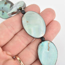 2 Enamel Agate Gemstone Beads Robin Egg Blue Oval Twist, Gunmetal Bezel 35mm gem0299