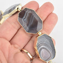 2 BOTSWANA AGATE Gemstone Beads Octagon Gold Bezel 35mm gem0300
