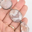 2 Sakura Chalcedony Quartz Gemstone Beads Oval, Gunmetal Bezel 30mm gem0302