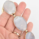 2 Sakura Chalcedony Quartz Gemstone Beads Oval Twist, Gold Bezel 35mm to 40mm gem0305