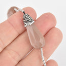 2 Peach Moonstone Gemstone Beads, Teardrop Micro Pave Faceted Rhinestone 30mm gem0315