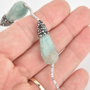 2 Amazonite Gemstone Beads, Teardrop Micro Pave Faceted Rhinestone 30mm gem0316
