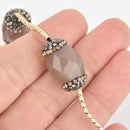 2 Peach Moonstone Gemstone Beads, Barrel Micro Pave Faceted Rhinestone 25mm gem0318