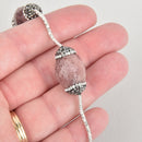 2 Strawberry Quartz Gemstone Beads, Barrel Micro Pave Faceted Rhinestone 25mm gem0319