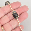 2 Black Onyx Gemstone Beads, Barrel Micro Pave Faceted Rhinestone 25mm gem0320