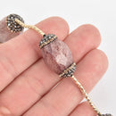 2 Strawberry Quartz Gemstone Beads, Barrel Micro Pave Faceted Rhinestone 25mm gem0323