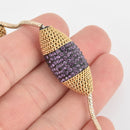 2 Purple Crystal Spindle Beads, Gold Micro Pave Faceted Rhinestone 34mm gem0324