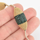 2 Green Crystal Spindle Beads, Gold Micro Pave Faceted Rhinestone 34mm gem0330