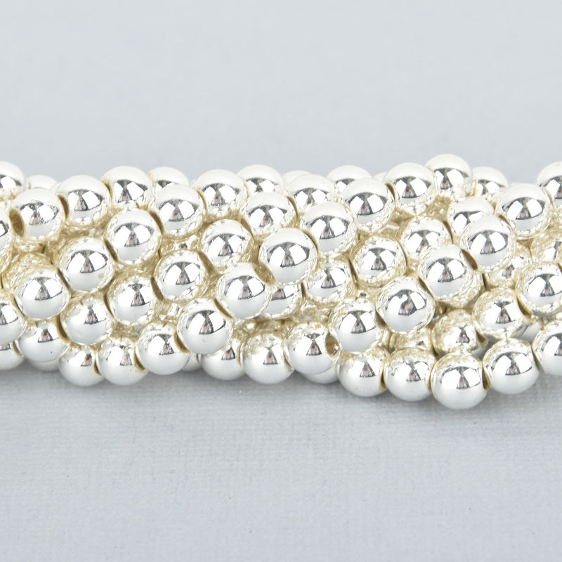 6mm Round SILVER HEMATITE Gemstone Beads, full strand gem0333