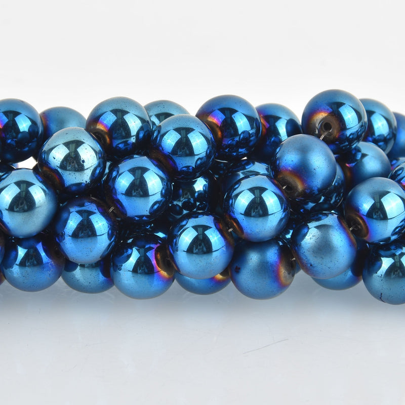 12mm Round BLUE HEMATITE Gemstone Beads Half Matte full strand 33 beads gem0339