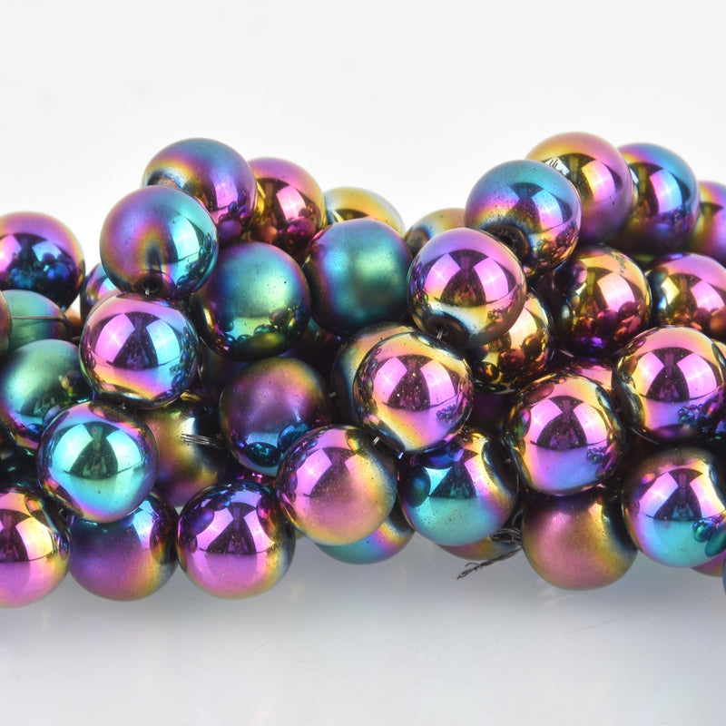 12mm Round RAINBOW HEMATITE Gemstone Beads Half Matte full strand 33 beads gem0340