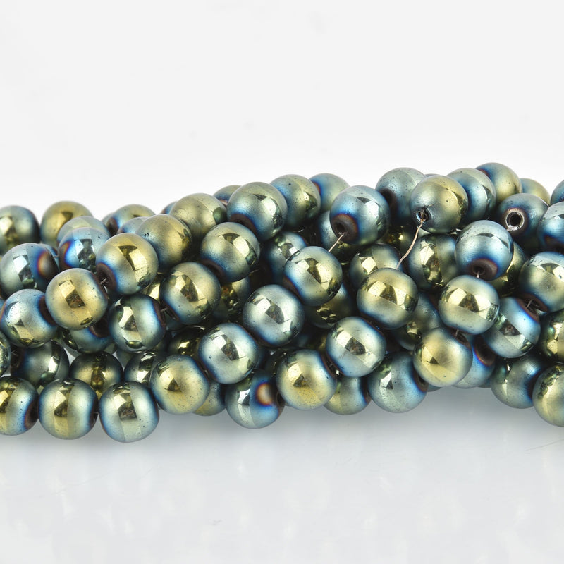 10mm Round BLUE GOLD HEMATITE Gemstone Beads Half Matte full strand gem0341