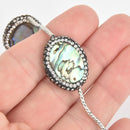 2 Abalone Shell Oval Beads, Micro Pave Crystals 25mm gem0345