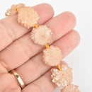 2 CHAMPAGNE Druzy Beads, Natural Quartz, Cross Section of Stalactite, 12mm to 16mm gem0348