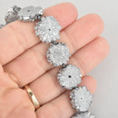 2 SILVER Druzy Beads, Natural Quartz Plated Cross Section of Stalactite, 16mm to 18mm gem0349