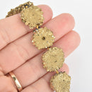 2 GOLD Druzy Beads, Natural Quartz Plated Cross Section of Stalactite, 15mm to 20mm gem0351