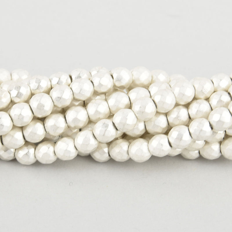 6mm Matte Silver Hematite Beads, Round BRIGHT SILVER Plated Gemstone, faceted, strand, gem0354