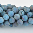 10mm Matte DRUZY Quartz Round Beads PEACOCK BLUE strand gem0365