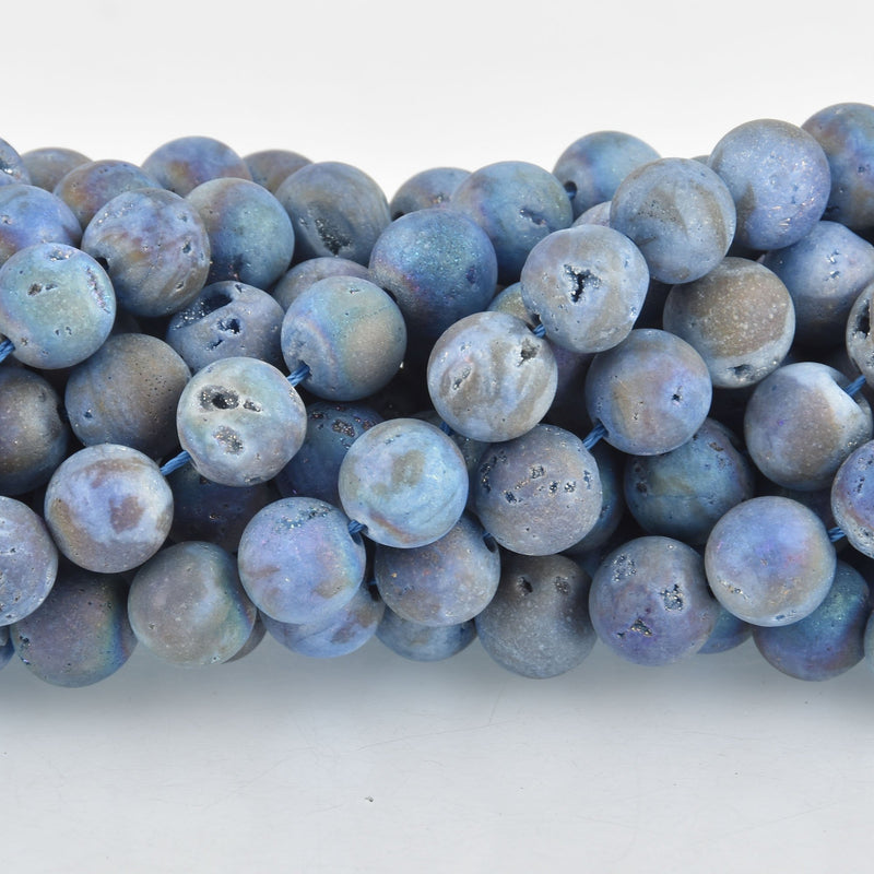 10mm Matte DRUZY QUARTZ Round Beads Denim Blue strand gem0368