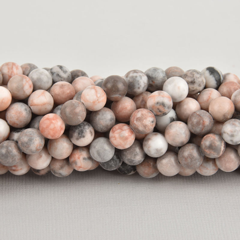 8mm Round PINK ZEBRA JASPER Beads, semi-polished natural gemstones full strand, 47 beads, gem0382