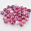 10mm Pink Fuchsia Sardonyx Beads, Round Electroplate Gemstone, Faceted, x6 beads, gem0400