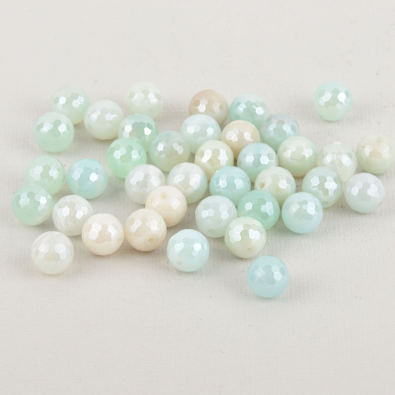 10mm Mint Green Sardonyx Beads, Round Electroplate Gemstone, Faceted, x6 beads, gem0402