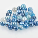 10mm Blue Sardonyx Beads, Round Electroplate Gemstone, Faceted, x6 beads, gem0404