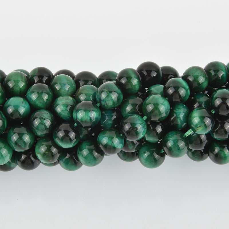 8mm Round TIGER EYE Beads, Green Dyed, gemstone strand gem0407