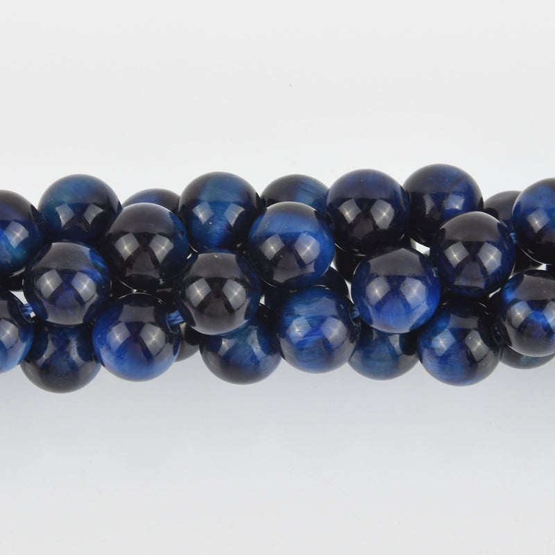 8mm Round TIGER EYE Beads, Navy Blue Dyed, gemstone strand gem0409