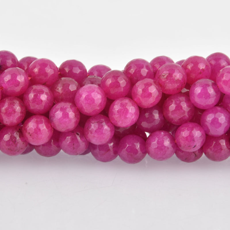 8mm Hot Pink Jade round beads, faceted dyed gemstone, 44 beads, gem0412
