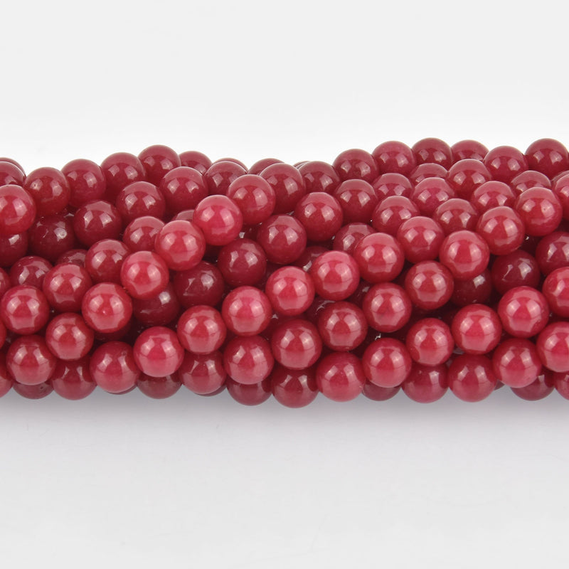 6mm Raspberry Red Round Jade Gemstone Beads, full strand, about 65 beads, gem0413