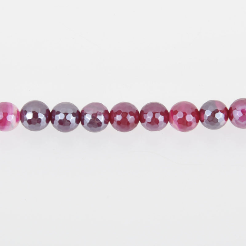 8mm Pink Fuchsia Sardonyx Beads, Round Electroplate Gemstone, Faceted, x10 beads, gem0424
