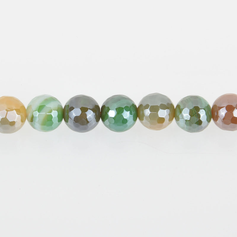 8mm Green Yellow Sardonyx Beads, Round Electroplate Gemstone, Faceted, x10 beads, gem0426