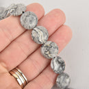15mm Silver Crazy Lace Agate Gemstone Beads, Coin smooth, x5 beads, gem0432