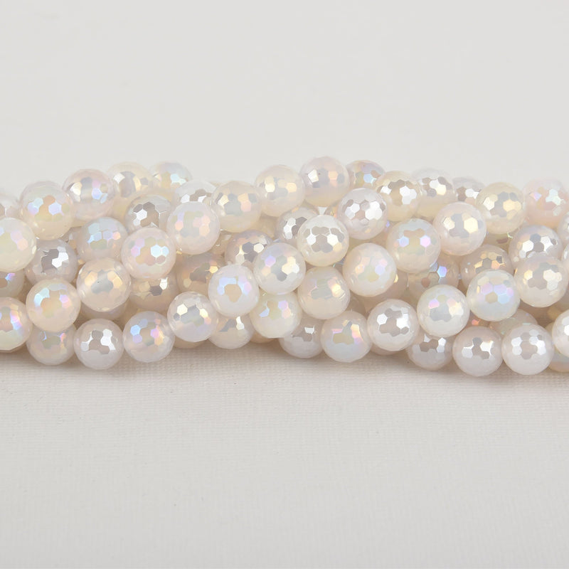 10mm MOONSTONE Round Beads, faceted electroplate gemstones, full strand, gem0440